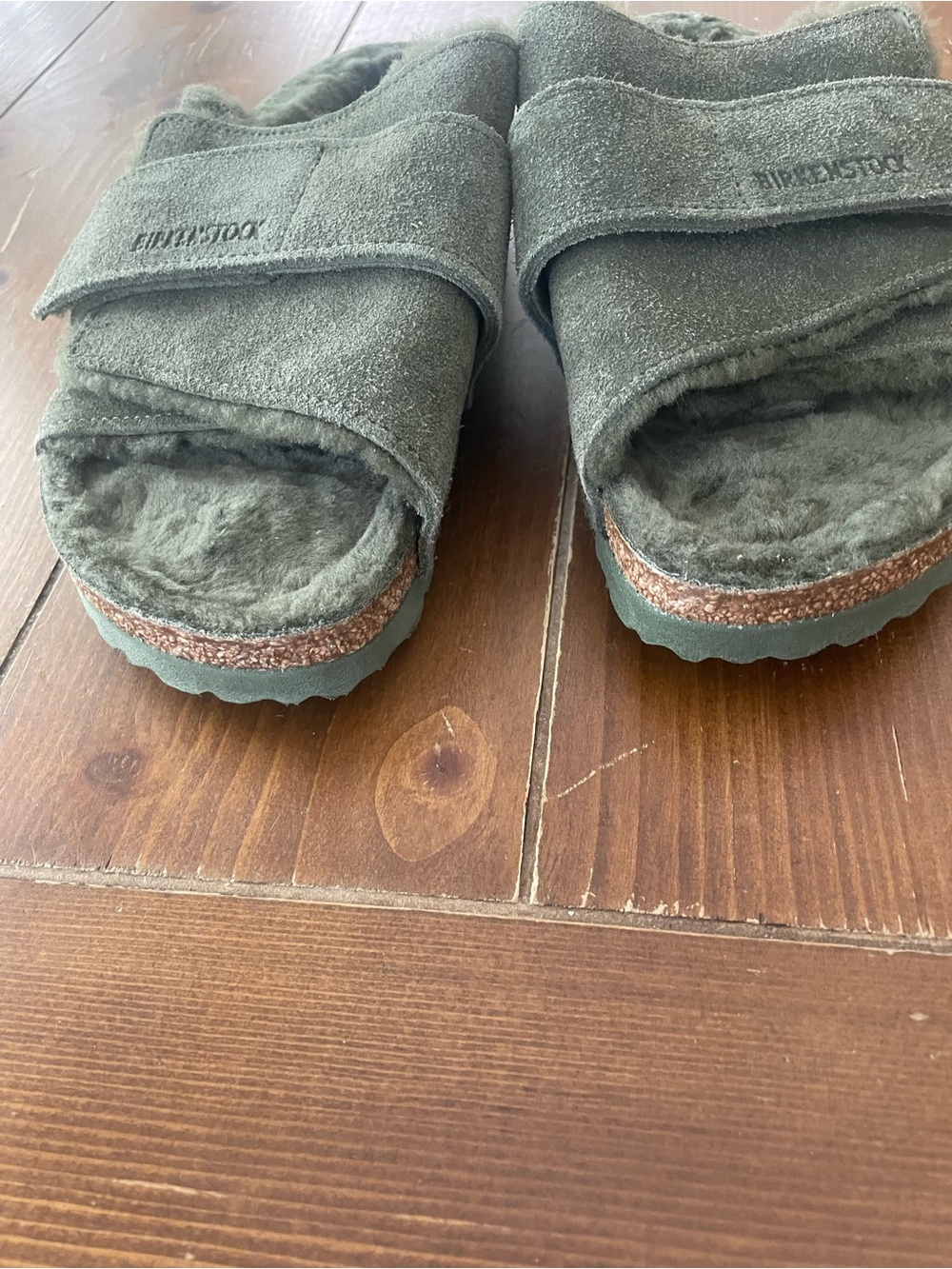 Birkenstock Olive Green Plush Slide Sandals with Adjustable Straps NWOT - Picture 4 of 6